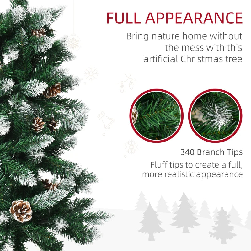 5ft Realistic Green and White Snow Artificial Christmas Tree with Pine Cones