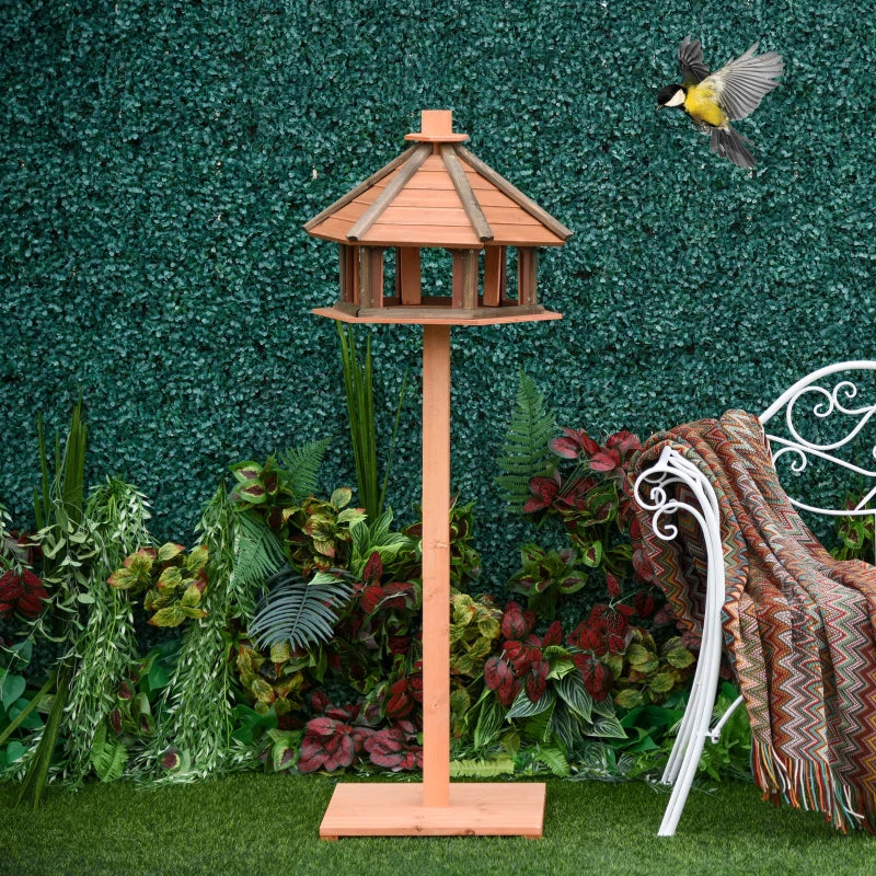 Brown Wooden Bird Feeder Table with Roof 130cm - Outdoor Bird House Stand