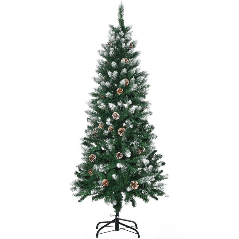 5ft Realistic Green and White Snow Artificial Christmas Tree with Pine Cones