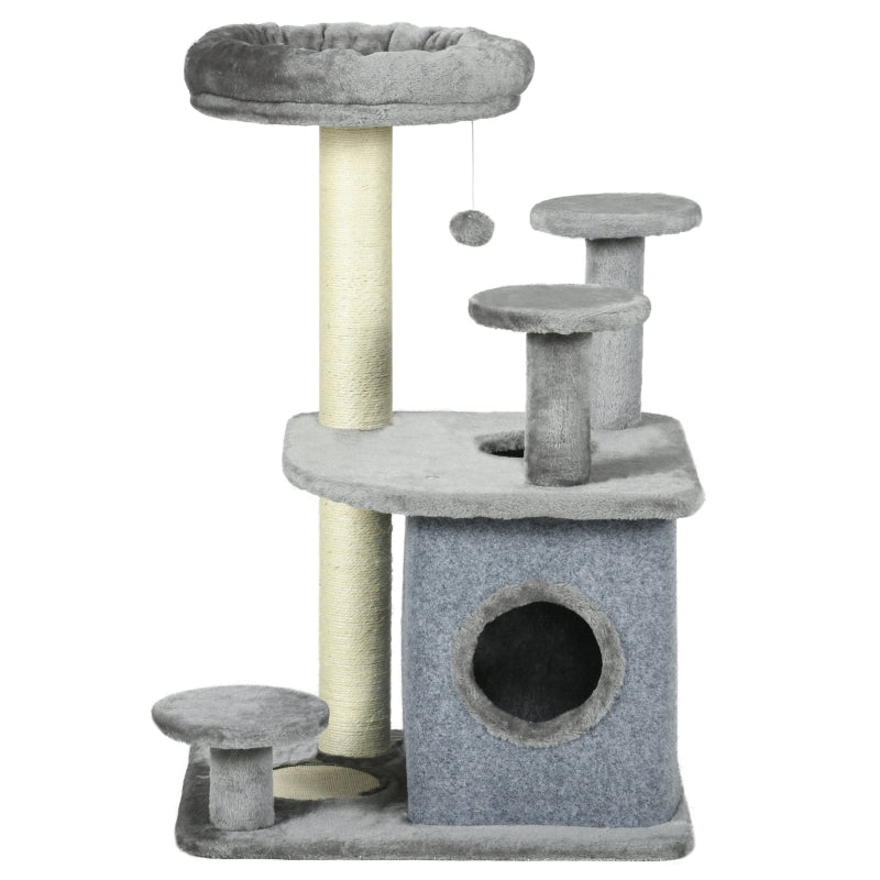 Grey Cat Tree with Scratching Posts, House, Bed - 92cm