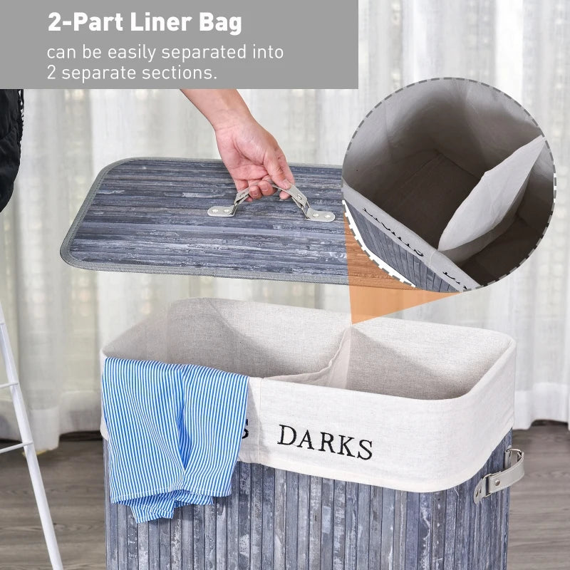 Grey Wood Laundry Hamper with Lid - 100L Capacity