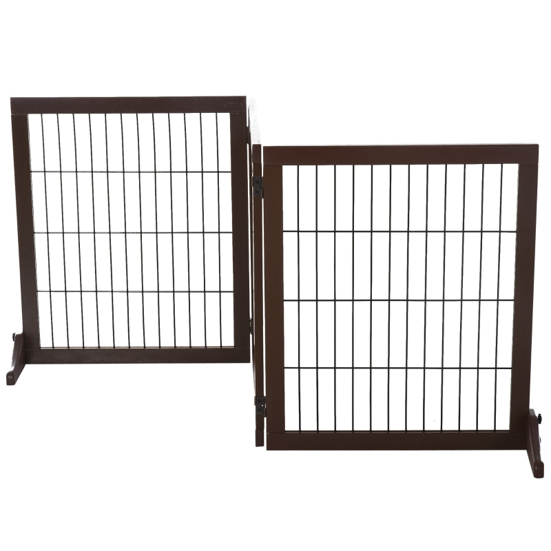 Brown 3-Panel Foldable Pet Gate with Pine Frame