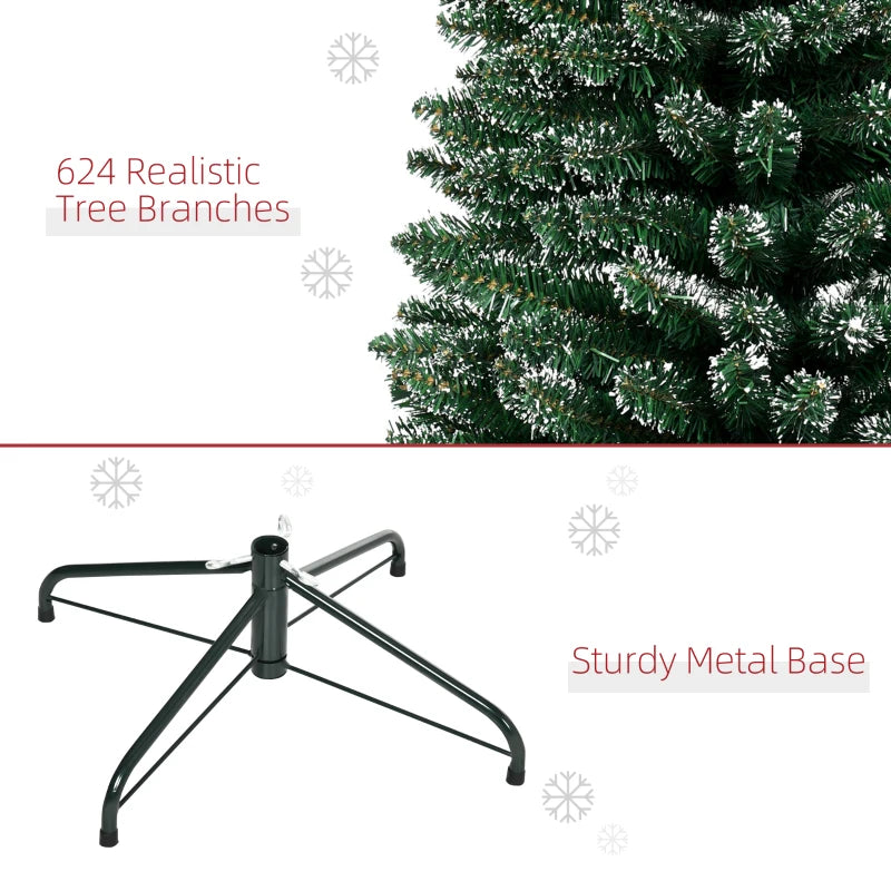 7.5FT Snow-Dipped Green Christmas Pencil Tree with Foldable Stand