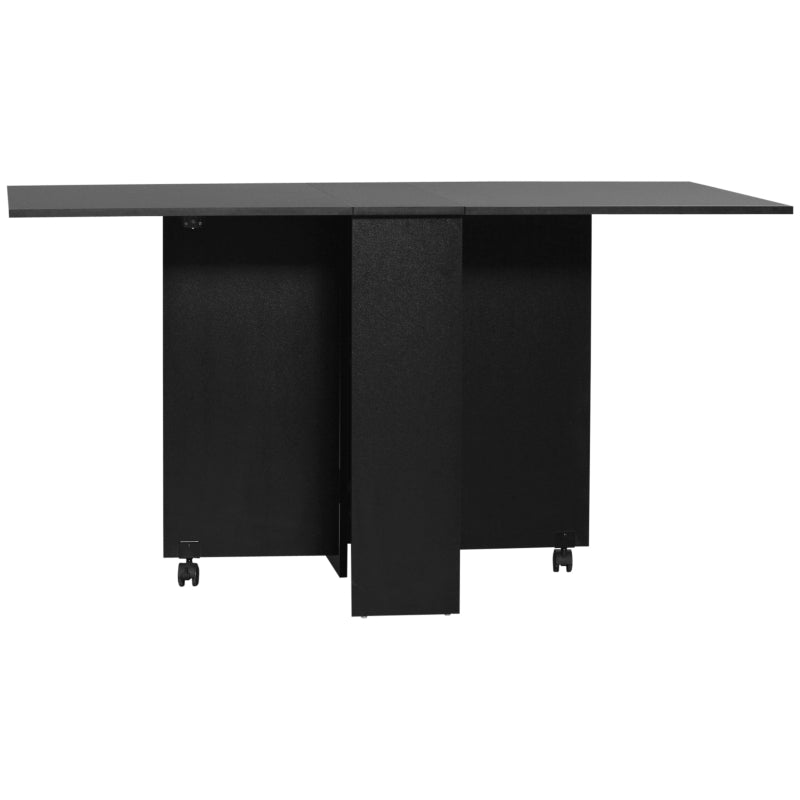 Foldable Extendable Dining Table with Shelves and Casters - Black