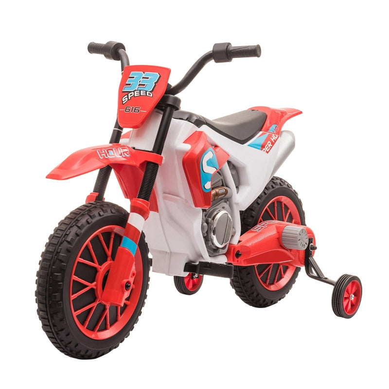 Red Kids Electric Motorcycle with Training Wheels - Ages 3-6