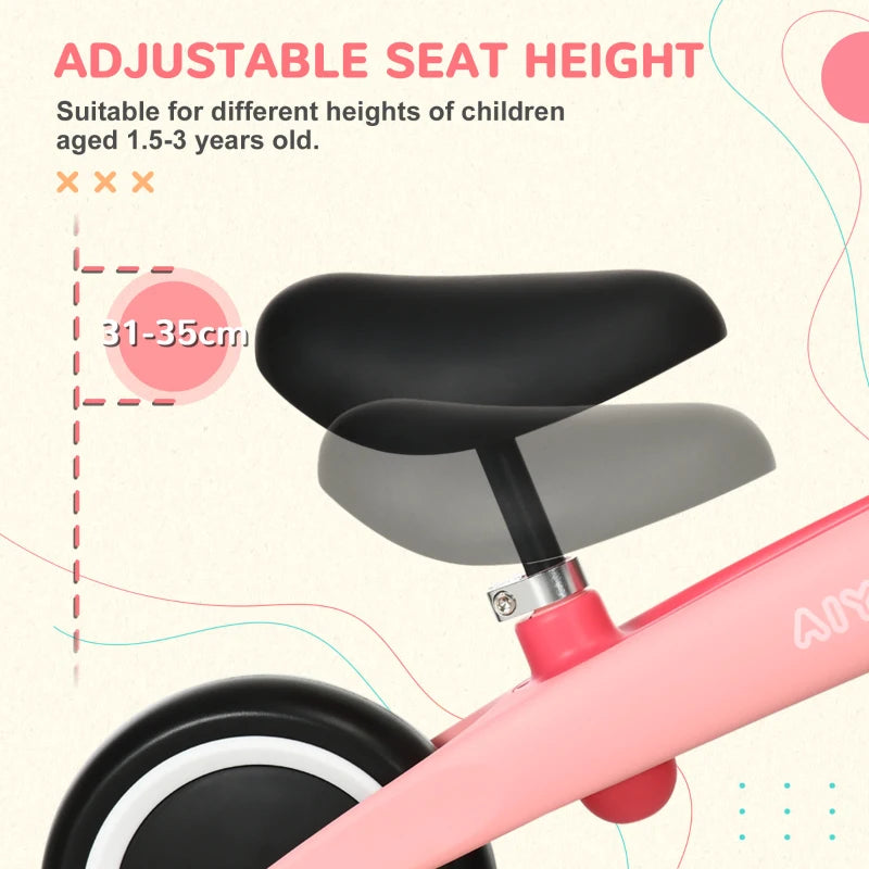 Adjustable Seat Baby Balance Bike - Pink (1.5-3 Years)