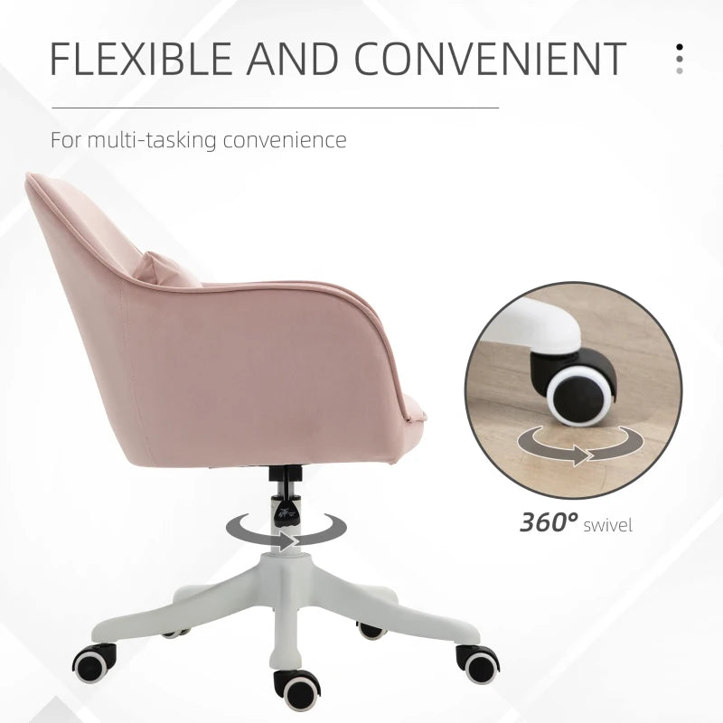 Velvet Pink Office Chair with Massage Lumbar Pillow