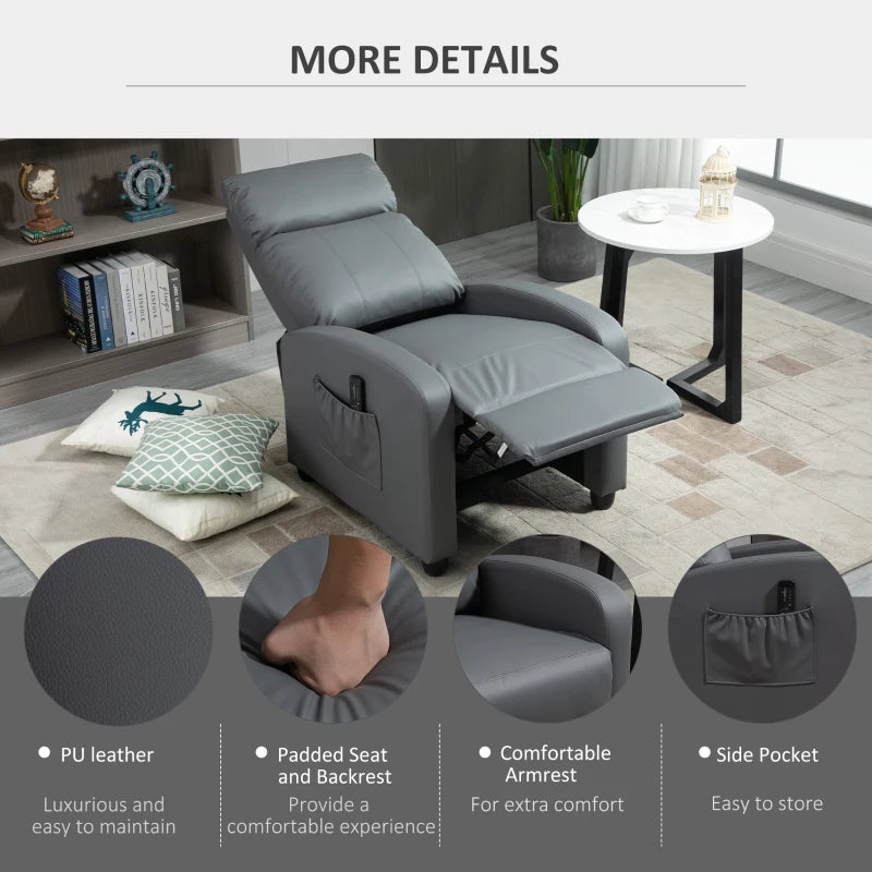 Grey Massage Recliner Armchair with Adjustable Leg Rest