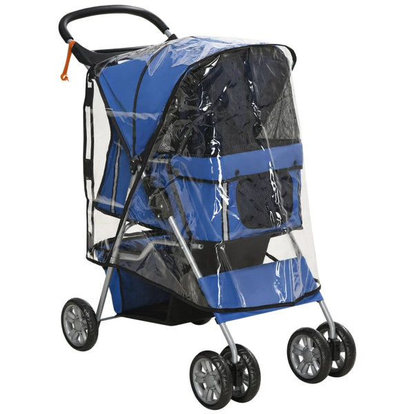 Blue Dog Stroller with Rain Cover for Small Dogs