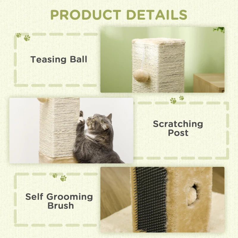 Beige Jute Cat Scratching Post with Hanging Toy