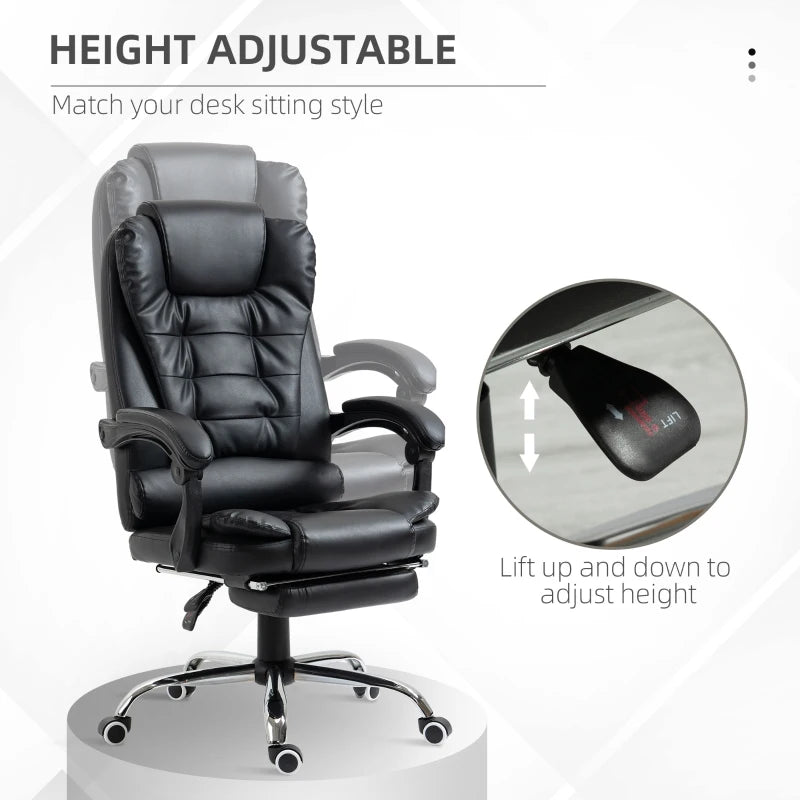 Black PU Leather Executive Office Chair with Swivel Wheels & Reclining Backrest