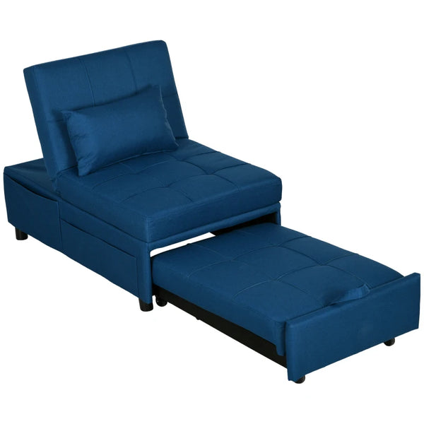 Blue Convertible Chair Bed with Adjustable Backrest and Side Pocket