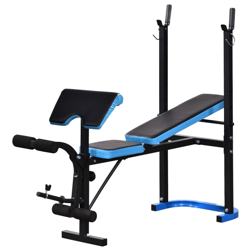 Adjustable Weight Bench with Leg Developer and Barbell Rack, Black