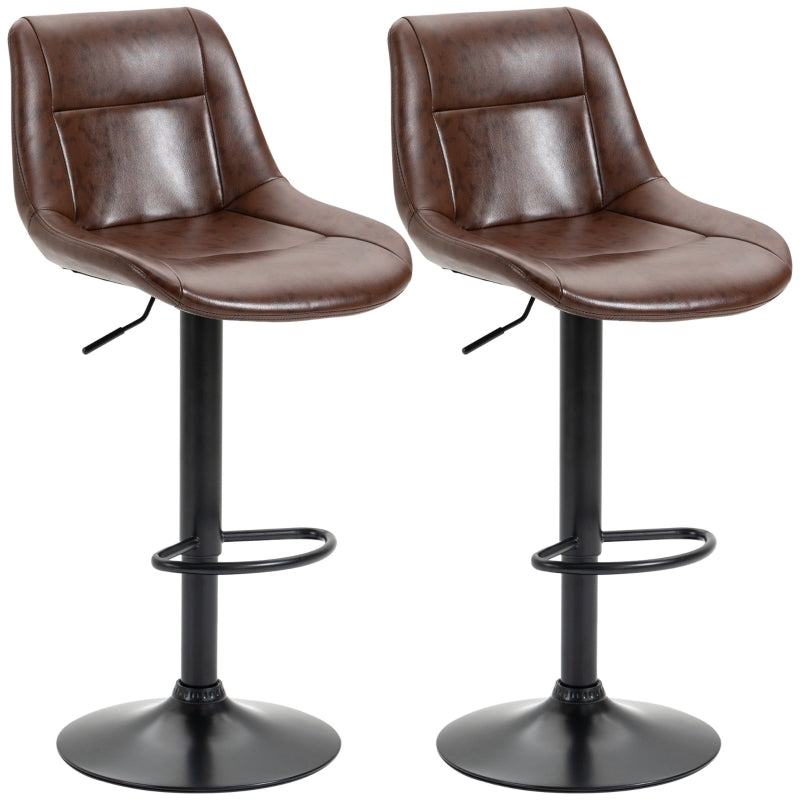 Brown Swivel Bar Stools Set of 2, Modern Kitchen Height Barstools in PU Leather