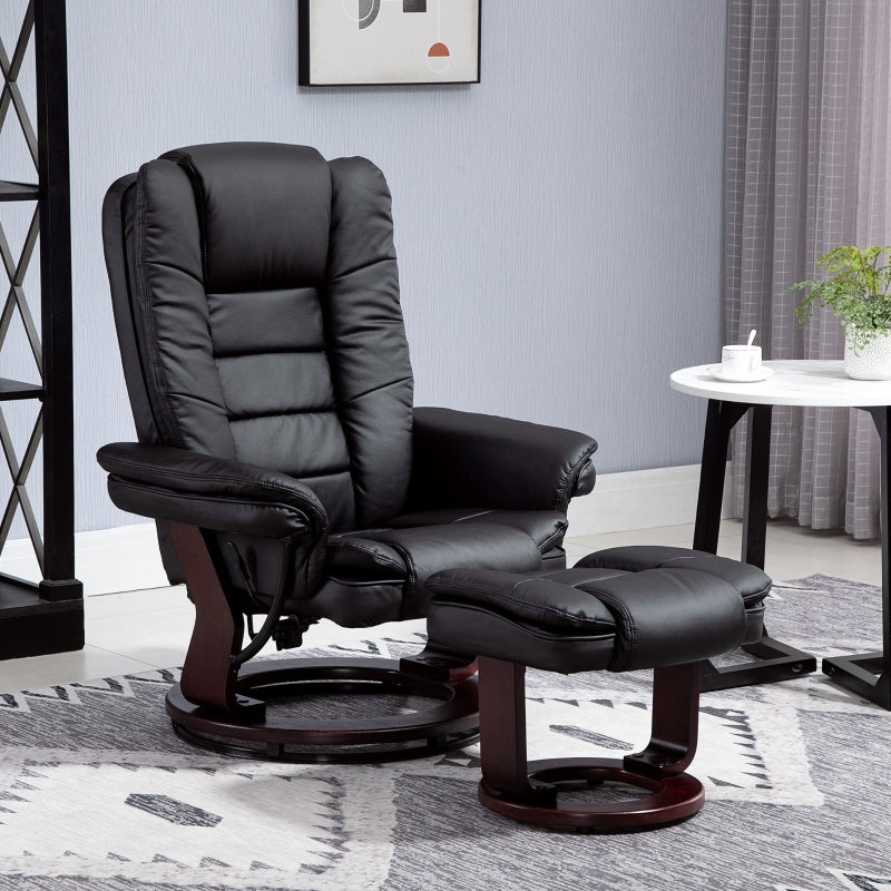 Black Manual Recliner with Footrest - PU Leather Lounge Chair