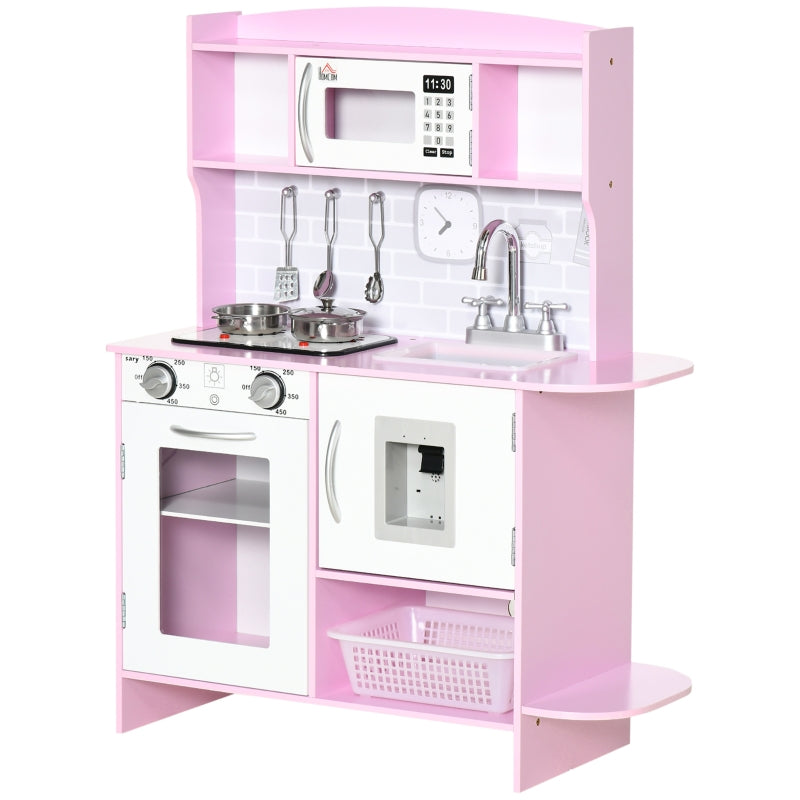 Kids Pink Kitchen Playset with Lights, Sounds, Microwave, Sink & Storage