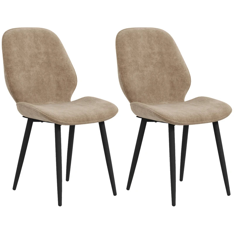 Velvet Dining Chairs, Set of 2, Light Brown Metal Leg Chairs