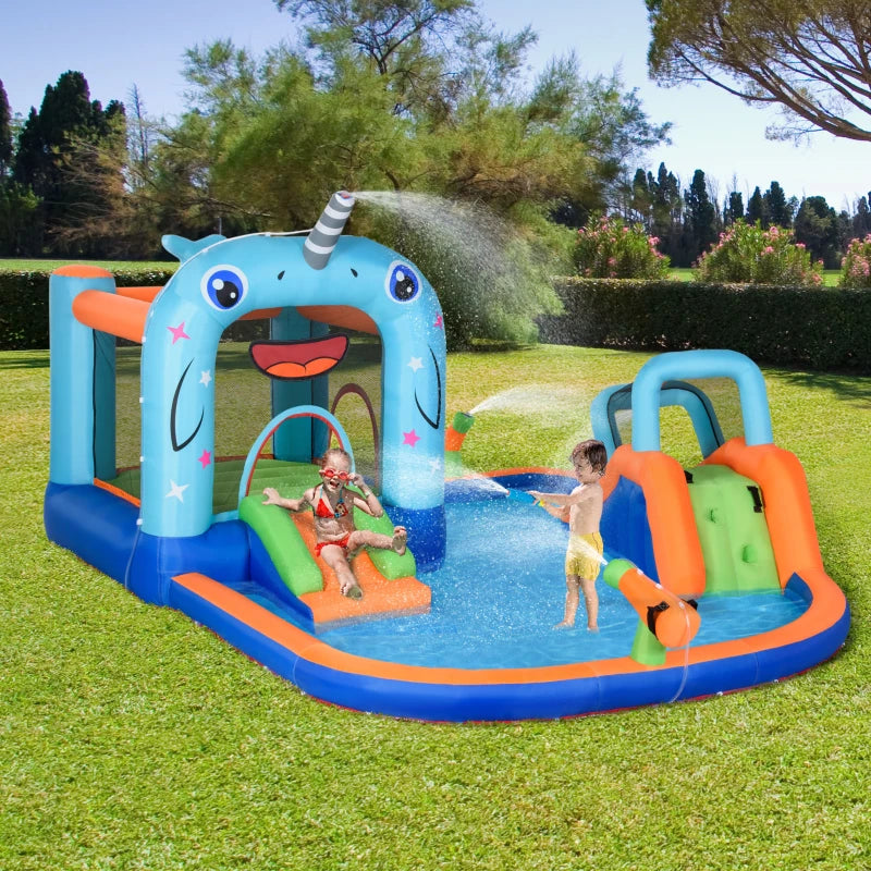 Narwhal Blue Kids Inflatable Bouncy Castle Set