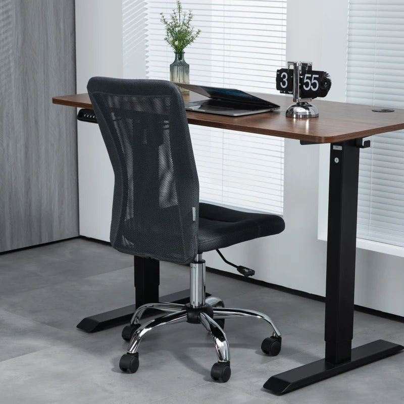 Dark Grey Mesh Office Chair with Adjustable Height and Swivel Wheels