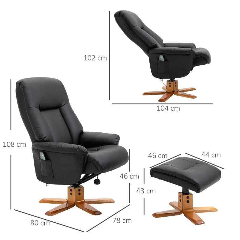 Black Faux Leather Massage Recliner with Footrest