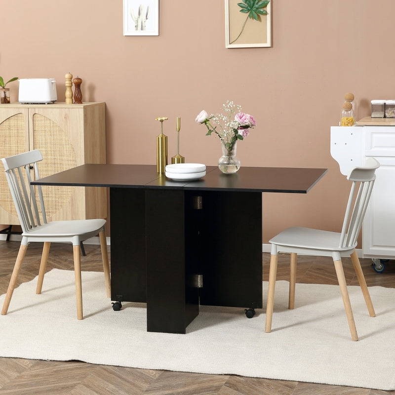 Foldable Extendable Dining Table with Shelves and Casters - Black