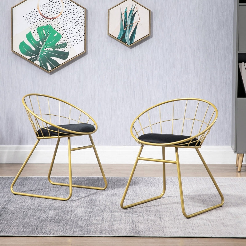 Gold Velvet Dining Chairs Set of 2, Round Back Metal Wire Kitchen Chair