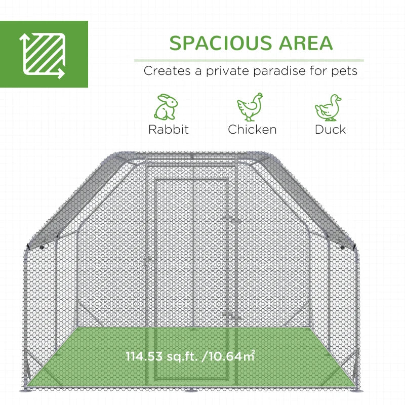 Large Outdoor Chicken Run with Roof, 10-12 Chickens, Duck Pen - Green