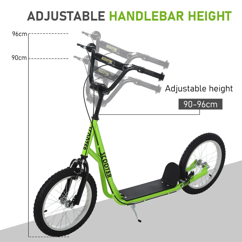 Green Kids Kick Scooter with Adjustable Height and Dual Brakes