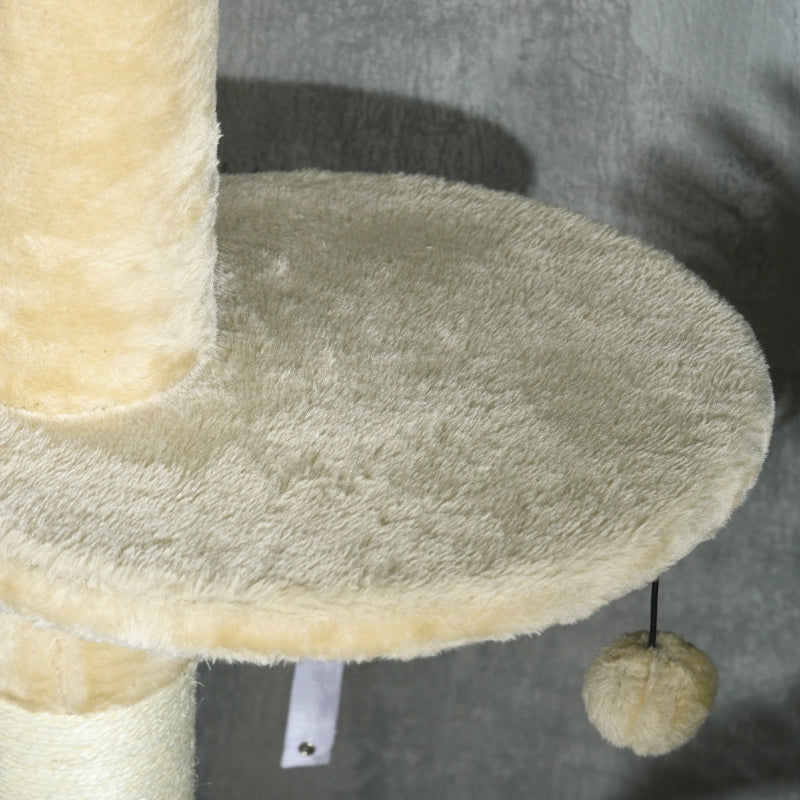 Beige Cat Tree Tower with Scratching Post and House - 255cm