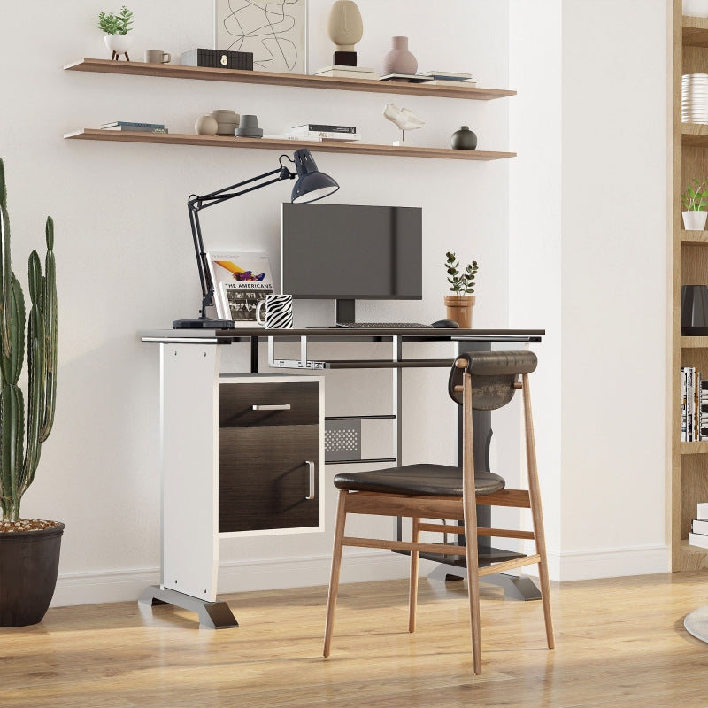 Black Walnut Computer Desk with Keyboard Tray and Storage Drawers