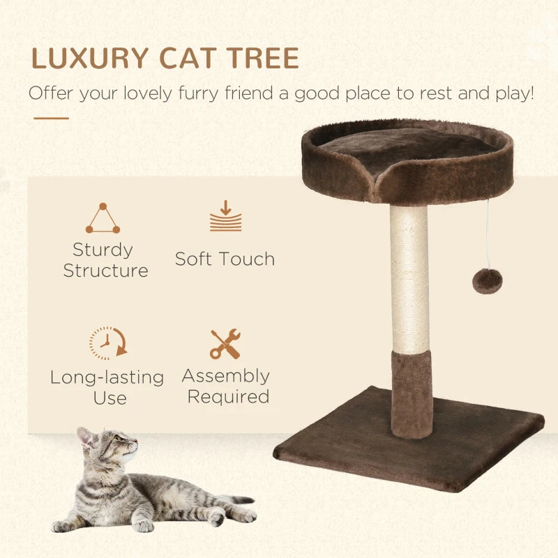 Brown Cat Tree with Sisal Scratching Post & Kitten Bed, 45x45x70 cm