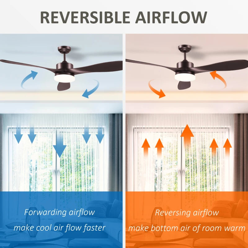 Brown Reversible Ceiling Fan with LED Light & Remote - Modern Indoor Lighting