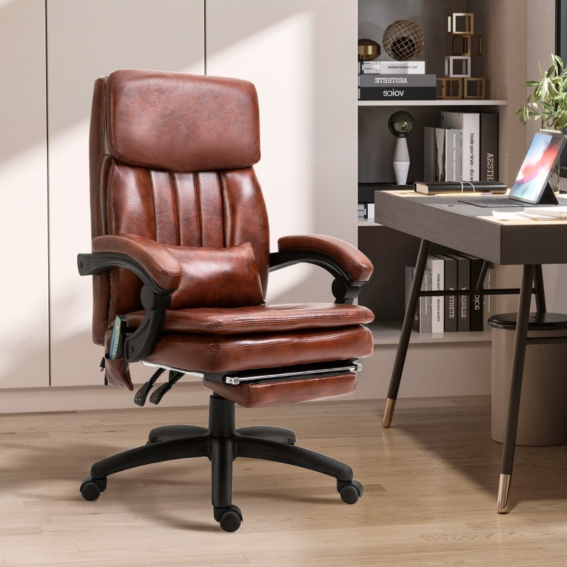 Brown Massage Office Chair with Footrest & Reclining Back