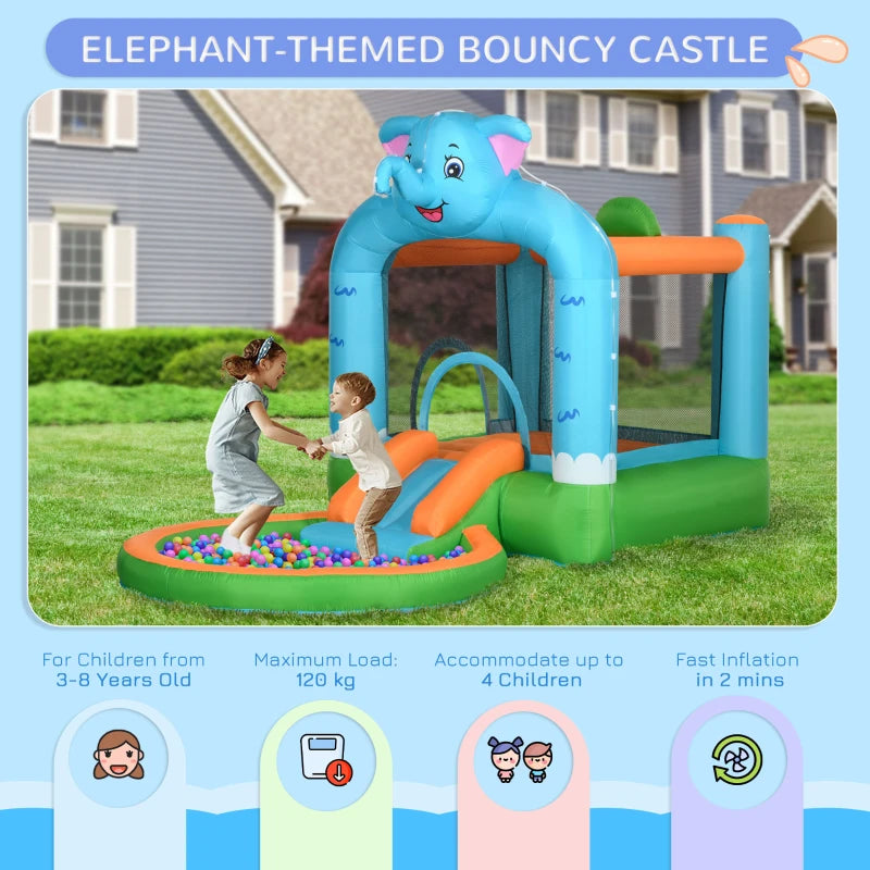 Multicoloured Elephant Water Park & Bouncy Castle for Kids 3-8