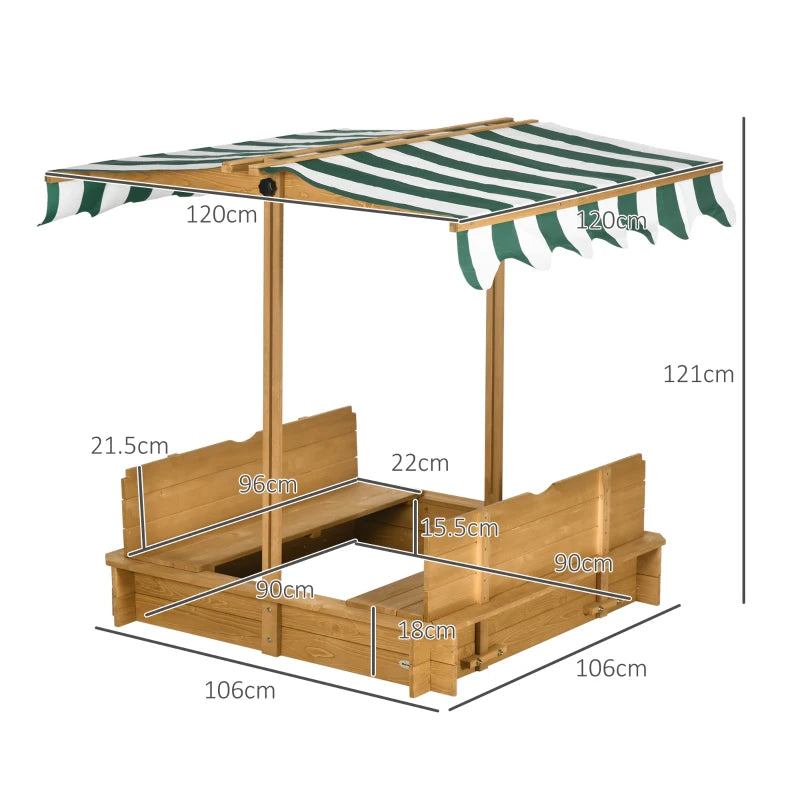 Adjustable Canopy Wooden Sandpit - Light Brown