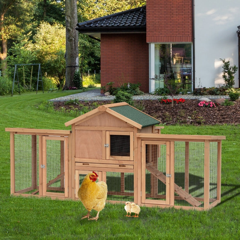 Wooden Chicken Coop with Run and Nesting Box - Large, 204 x 85 x 93cm (Brown)