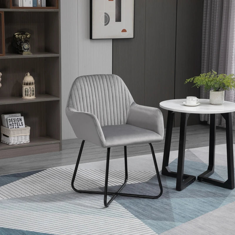 Grey Modern Upholstered Arm Chair with Metal Base for Living Room