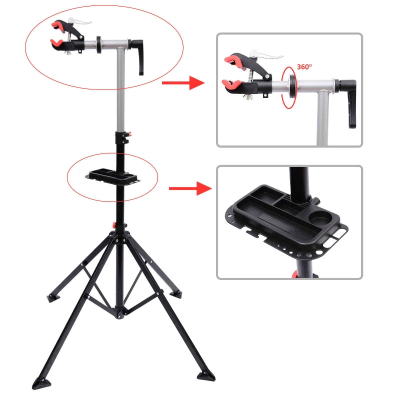 Black Folding Bike Repair Stand with Tool Tray