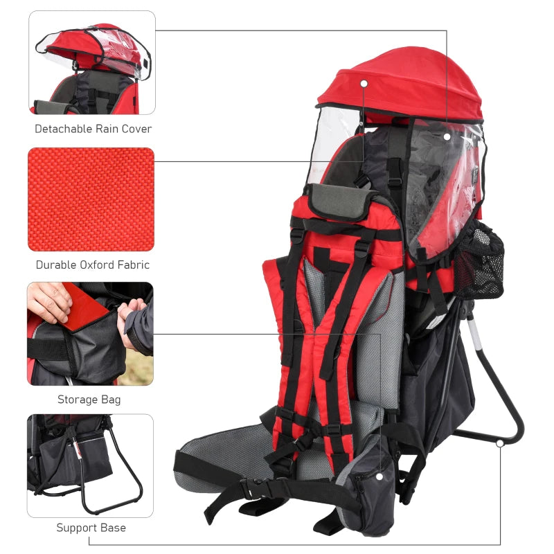 Red Baby Hiking Backpack Carrier with Hip Seat & Rain Cover