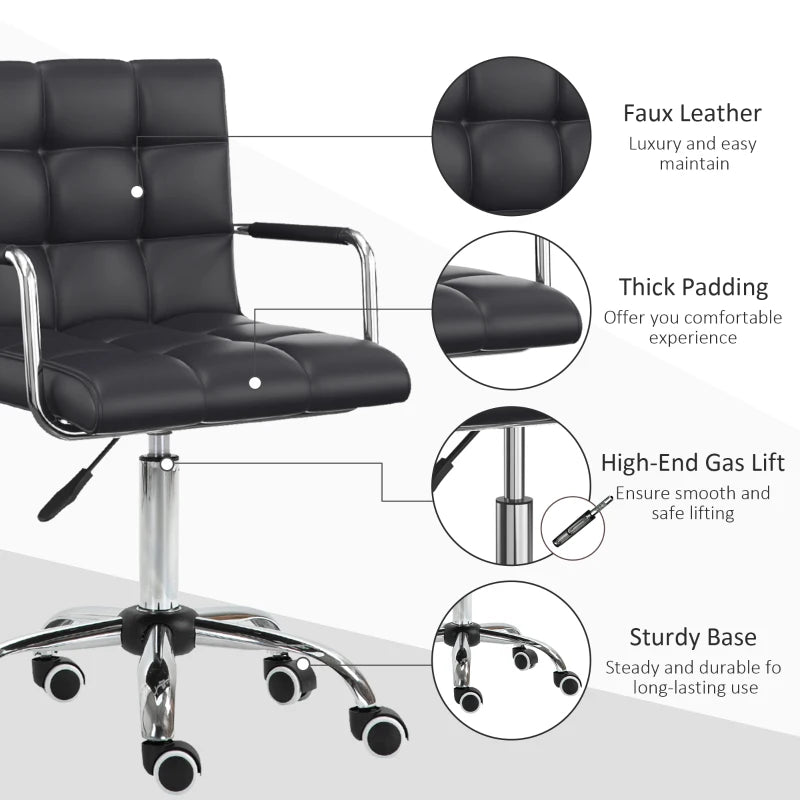 Black PU Leather Swivel Office Chair with Adjustable Height and Armrest