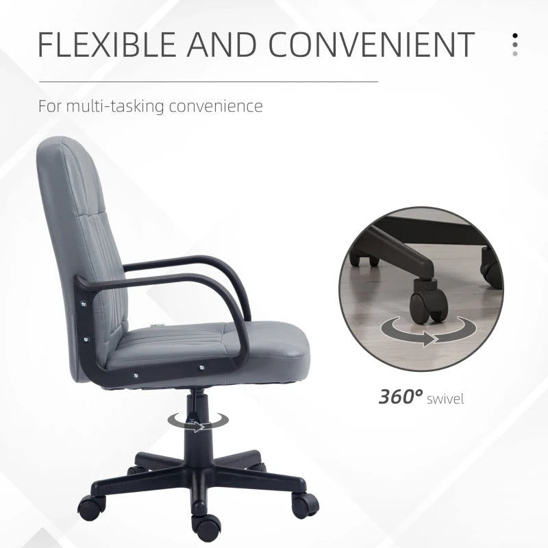 Grey Swivel Office Chair - PU Leather Desk Gaming Seater