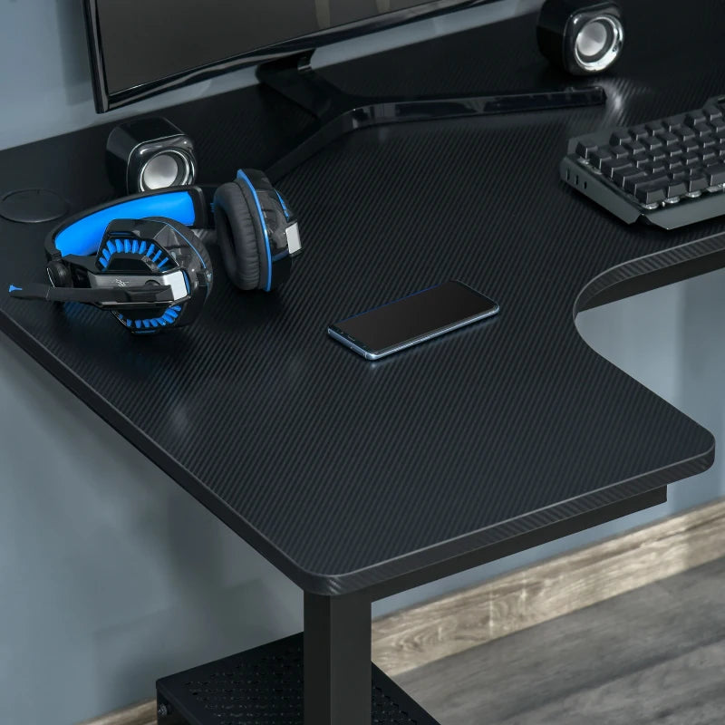 Black L-Shaped Gaming Desk with Cable Management, 145 x 81 x 76cm