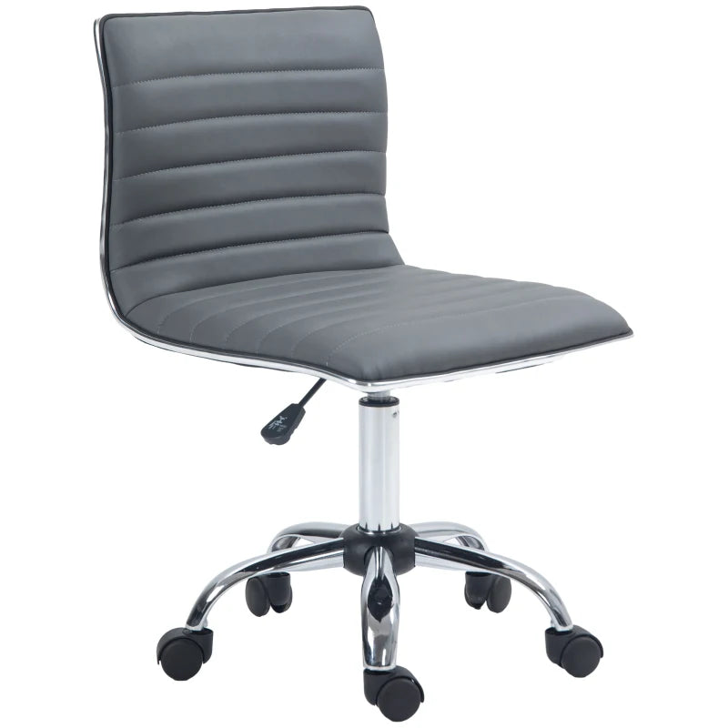 Dark Grey Armless Swivel Office Chair - PU Leather, Chrome Base