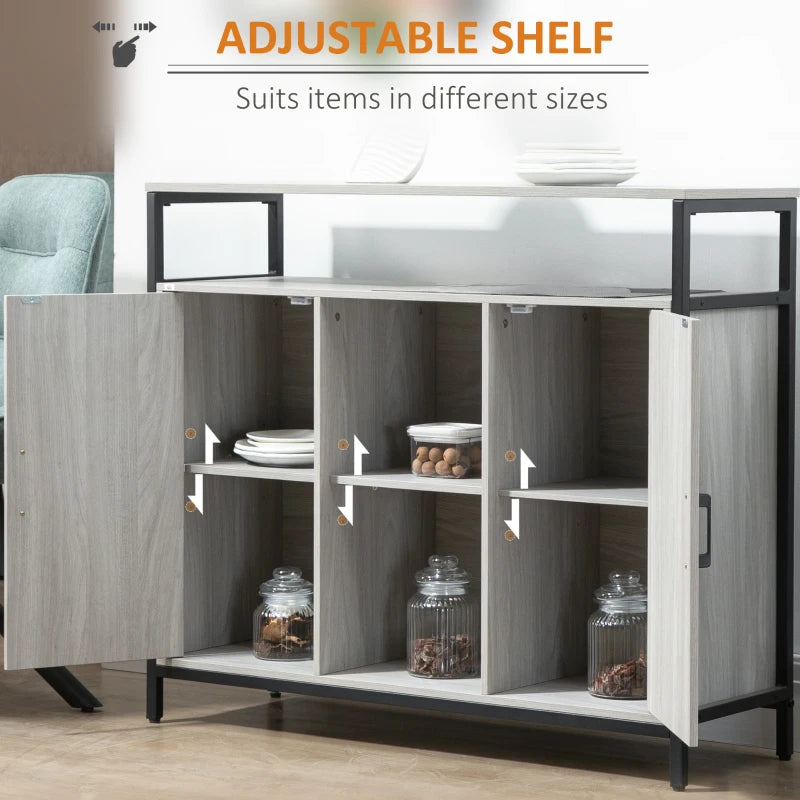 Light Grey Steel Frame Sideboard with 2 Doors and Shelves