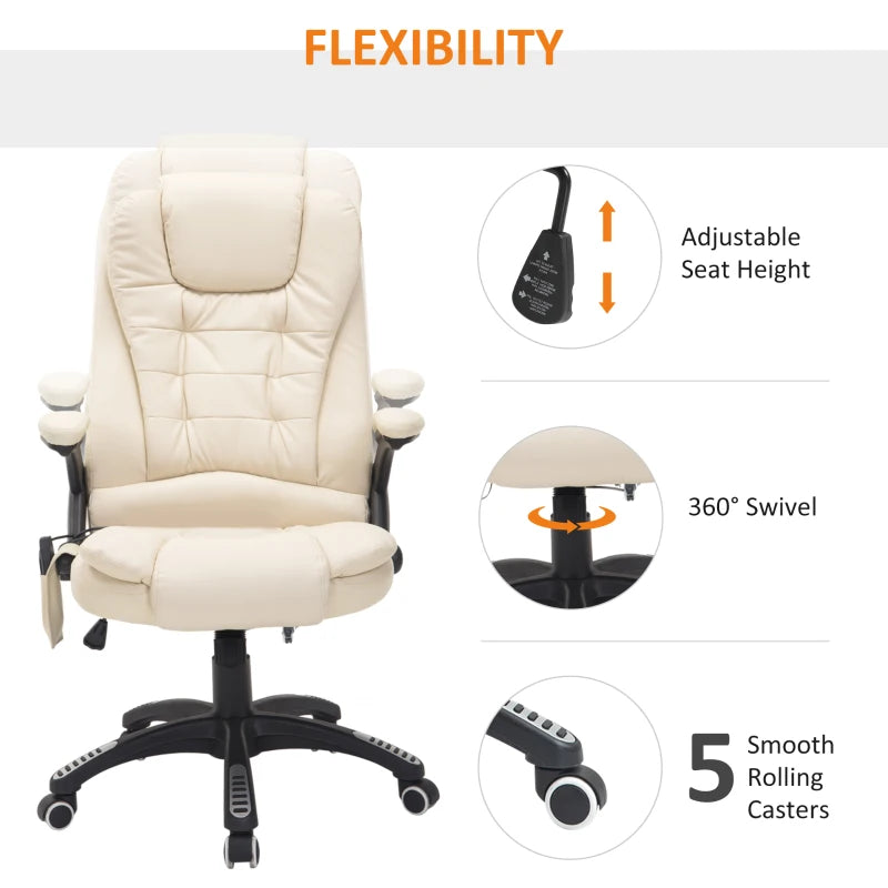 Beige Heated Massage Office Chair with High Back