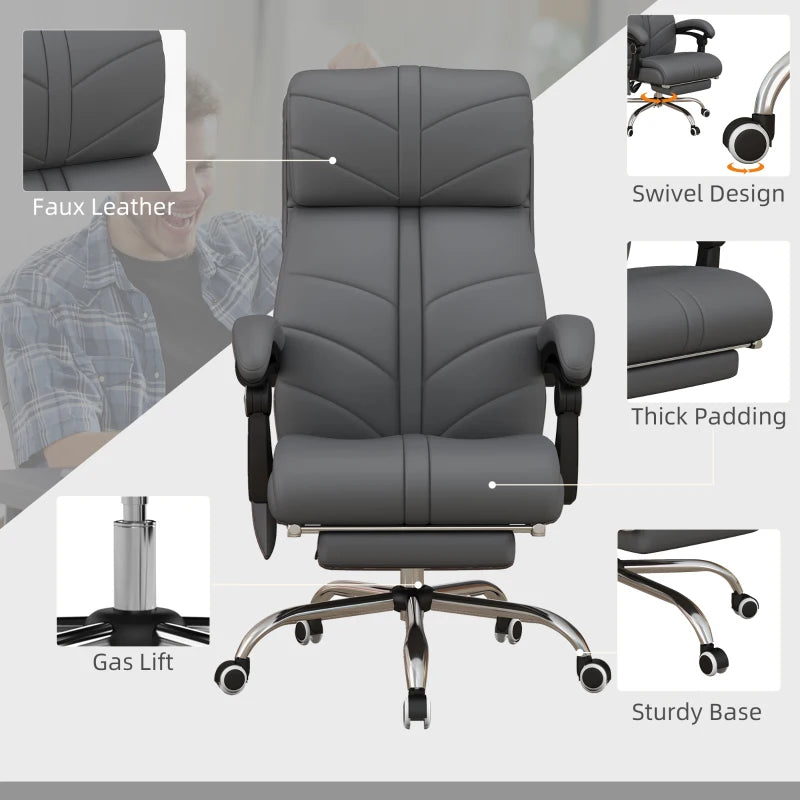 Grey Ergonomic Massage Office Chair with Heat and Footrest