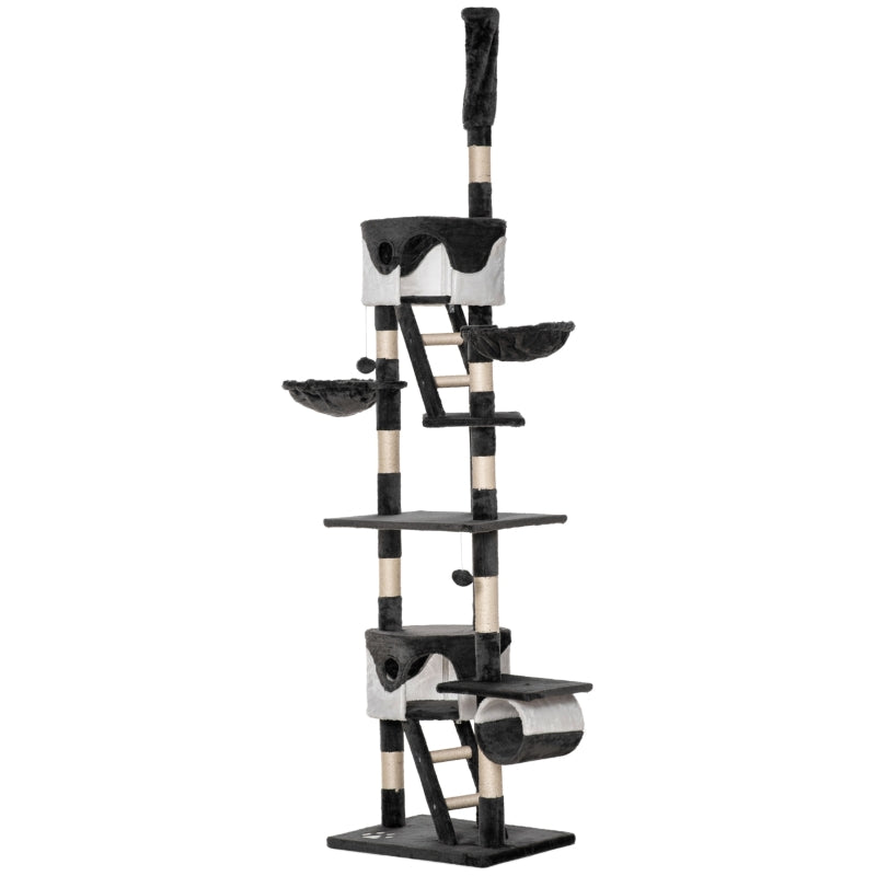 Adjustable Dark Grey Cat Tree for Indoor Cats, 240-260cm