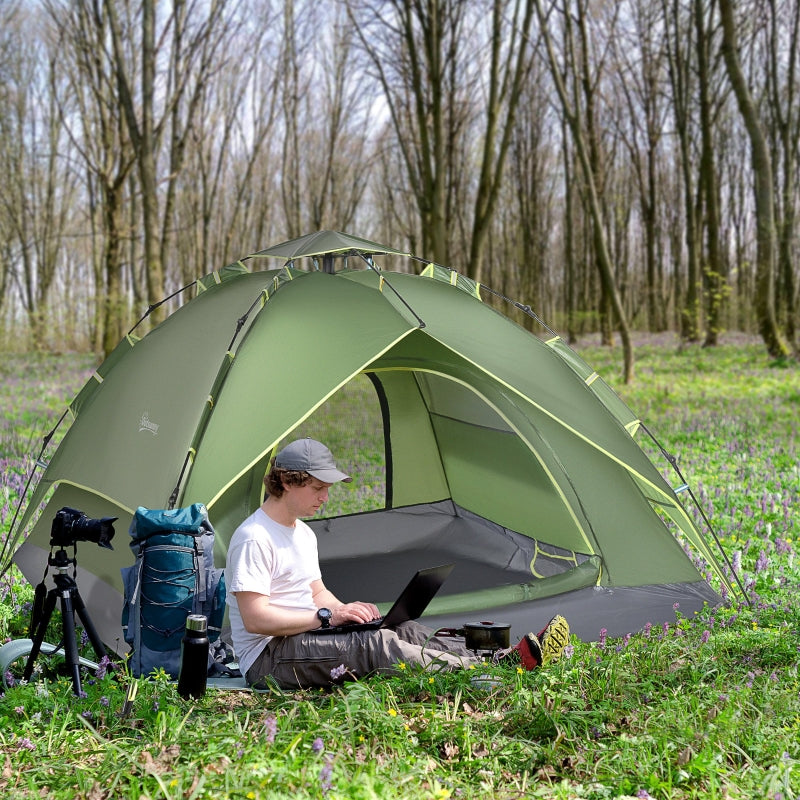 3-Person Automatic Pop-Up Camping Tent - Portable Double Layer, Blue