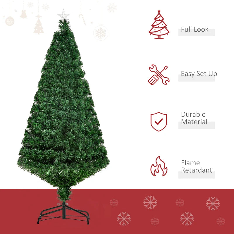 5FT Pre-Lit Fibre Optic Christmas Tree with Tree Topper - Multi-Colour