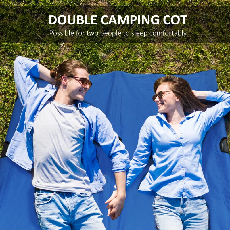 Blue Foldable Double Camping Cot with Carry Bag